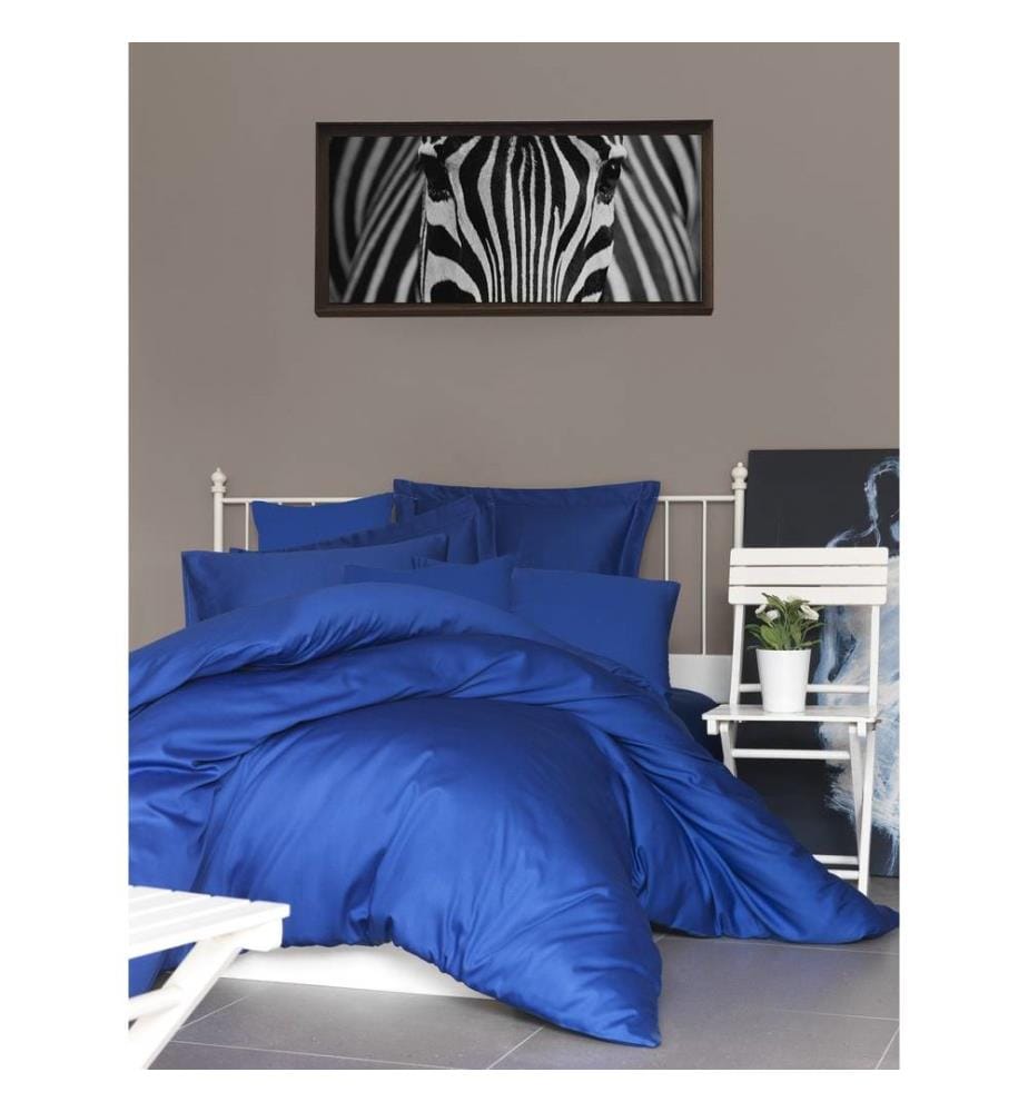 Drap-housse simple en satin, bleu foncé, 100% coton satiné
