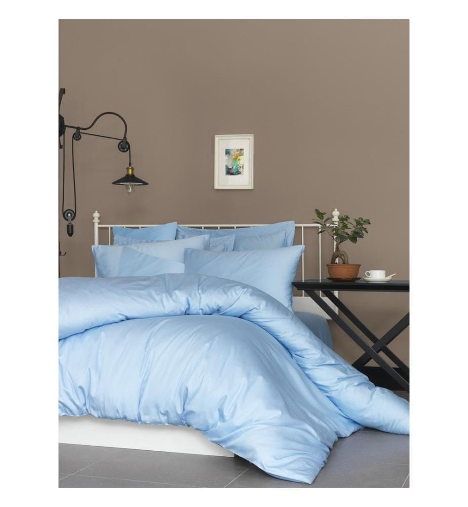 Drap-housse simple en satin, bleu, 100% coton satin