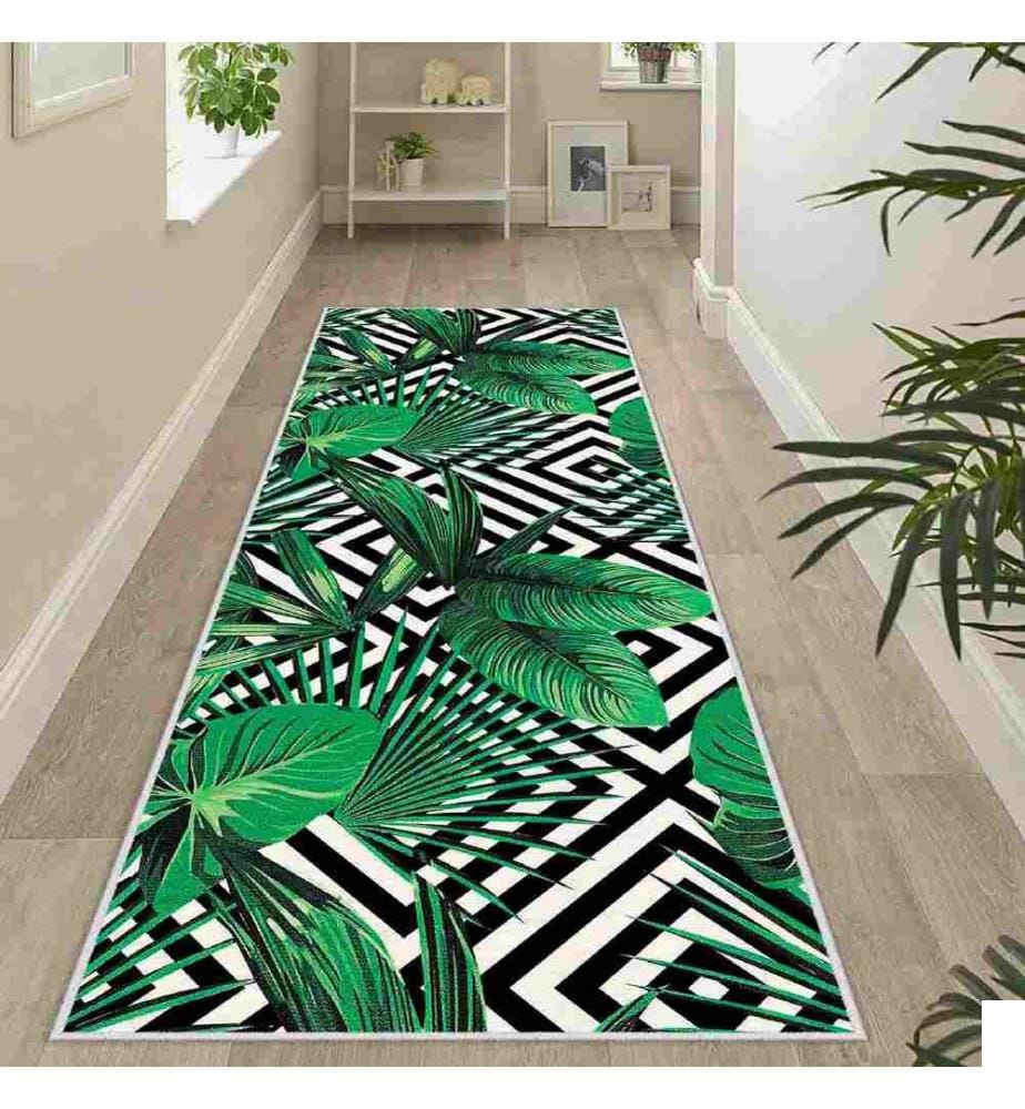 Tapis, blanc, vert, noir, 100% polyester, 80 x 300 cm