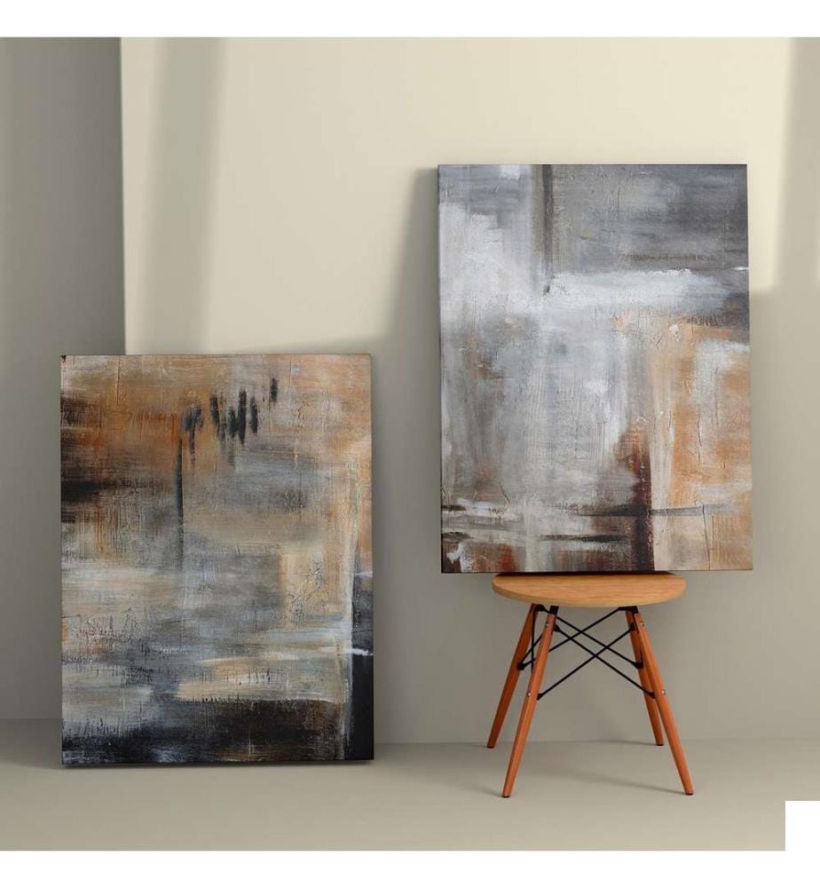 Peinture décorative sur toile, 2 pièces, multicolore, 100% toile, cadre en bois