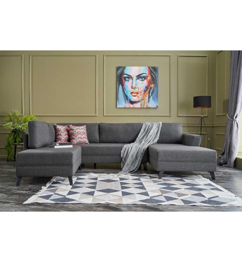 Canapé-lit d'angle, Anthracite, cadre en bois de sapin, tissu 50 % polyester - 50 % lin