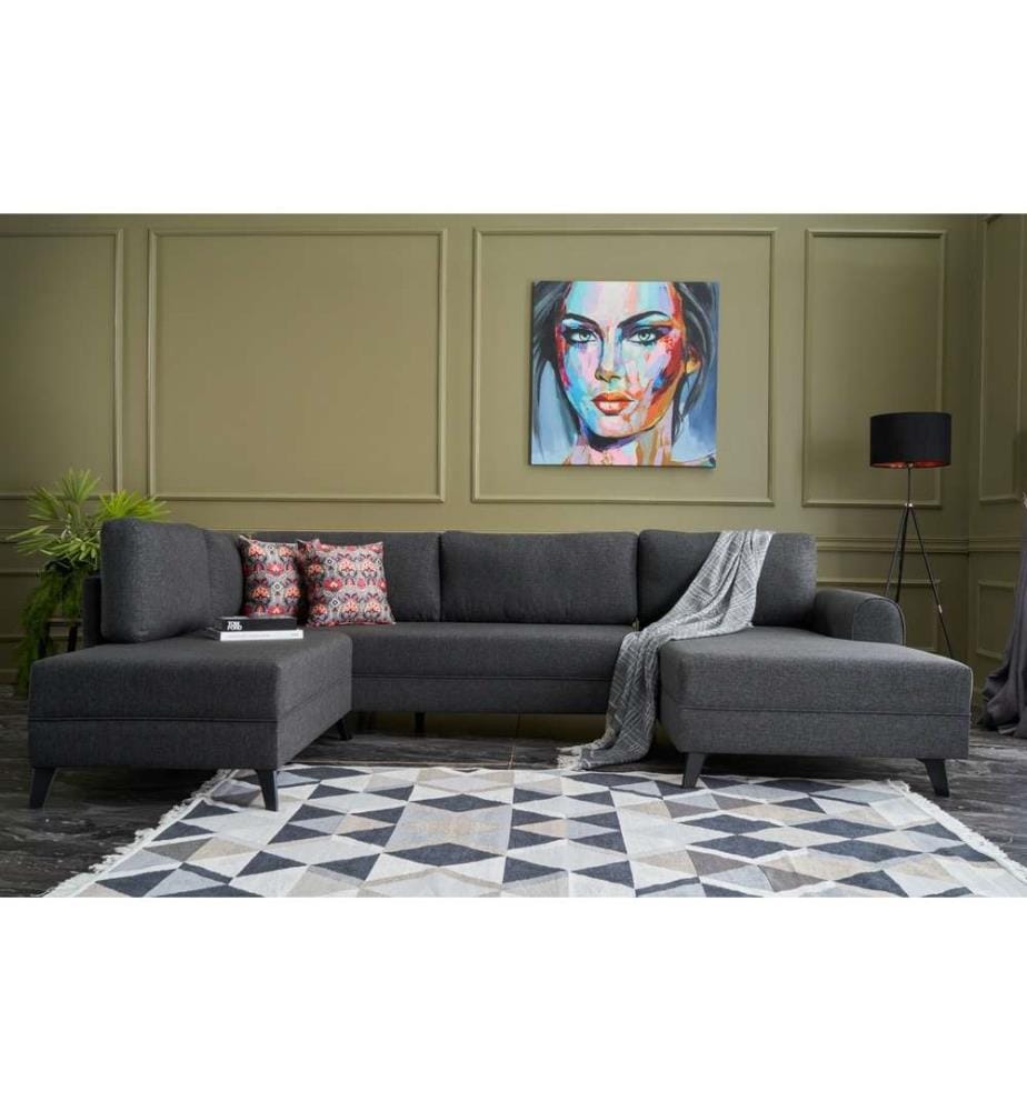 Canapé-lit d'angle, Anthracite, cadre en bois de sapin, tissu 50 % polyester - 50 % lin