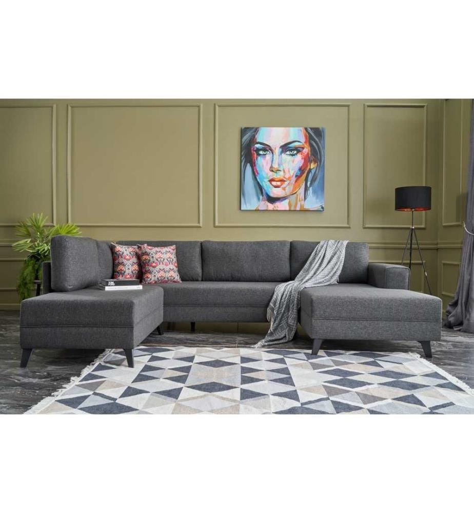 Canapé-lit d'angle, Anthracite, cadre en bois de sapin, tissu 50 % polyester - 50 % lin