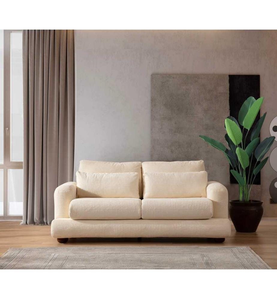 Canapé 2 places, beige, châssis : Bois de hêtre - panneau de particules, Tissu : 100% polyester