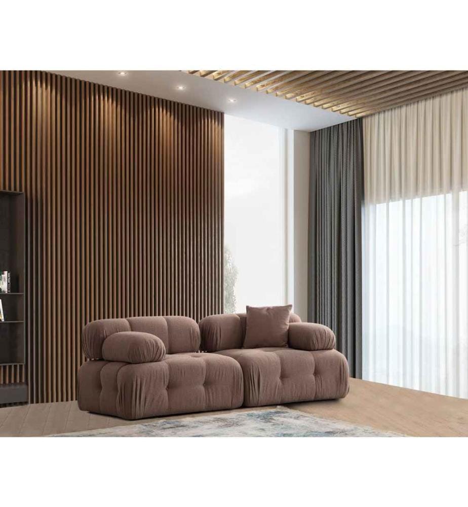 Canapé 2 places, Cappuccino, châssis : Bois de hêtre - panneau de particules, Tissu : 100% polyester