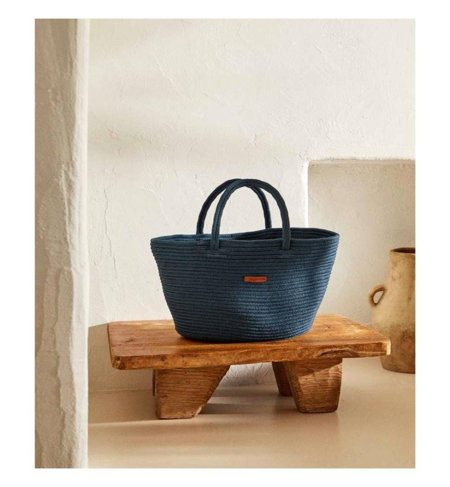 Sac décoratif, bleu marine, coton, fait main
