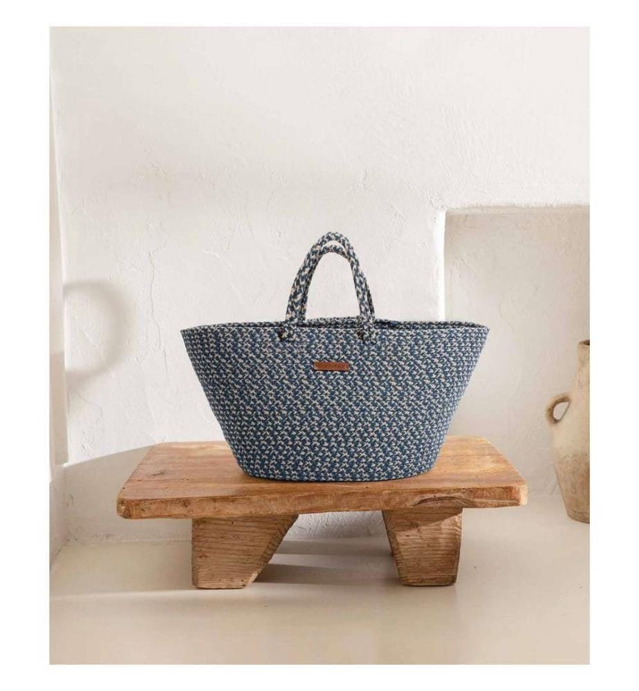 Sac décoratif, bleu marine crème, coton, fait main