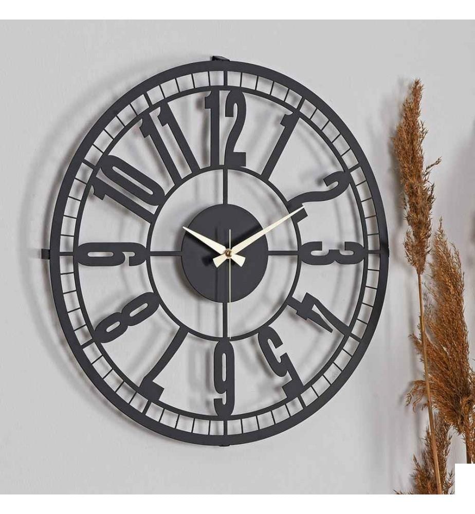 Horloge murale décorative, noire, 100% métal