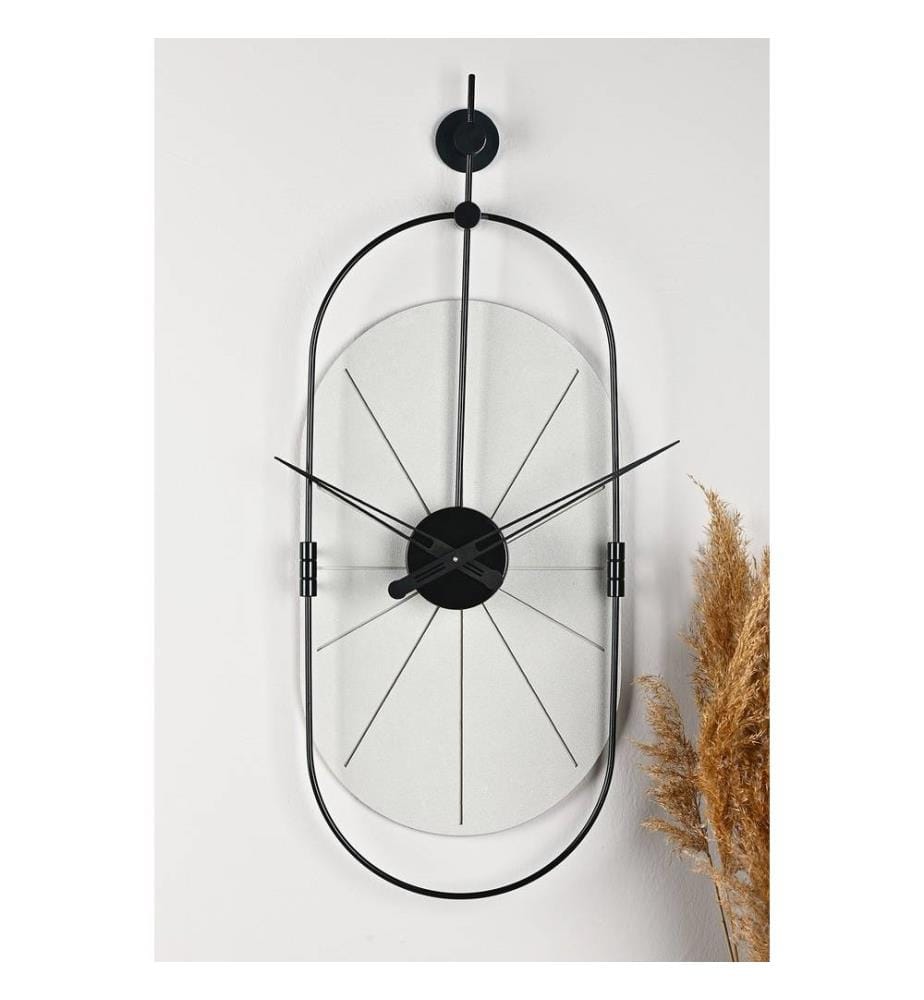 Horloge murale décorative, blanche, noire, 50% métal - 50% MDF