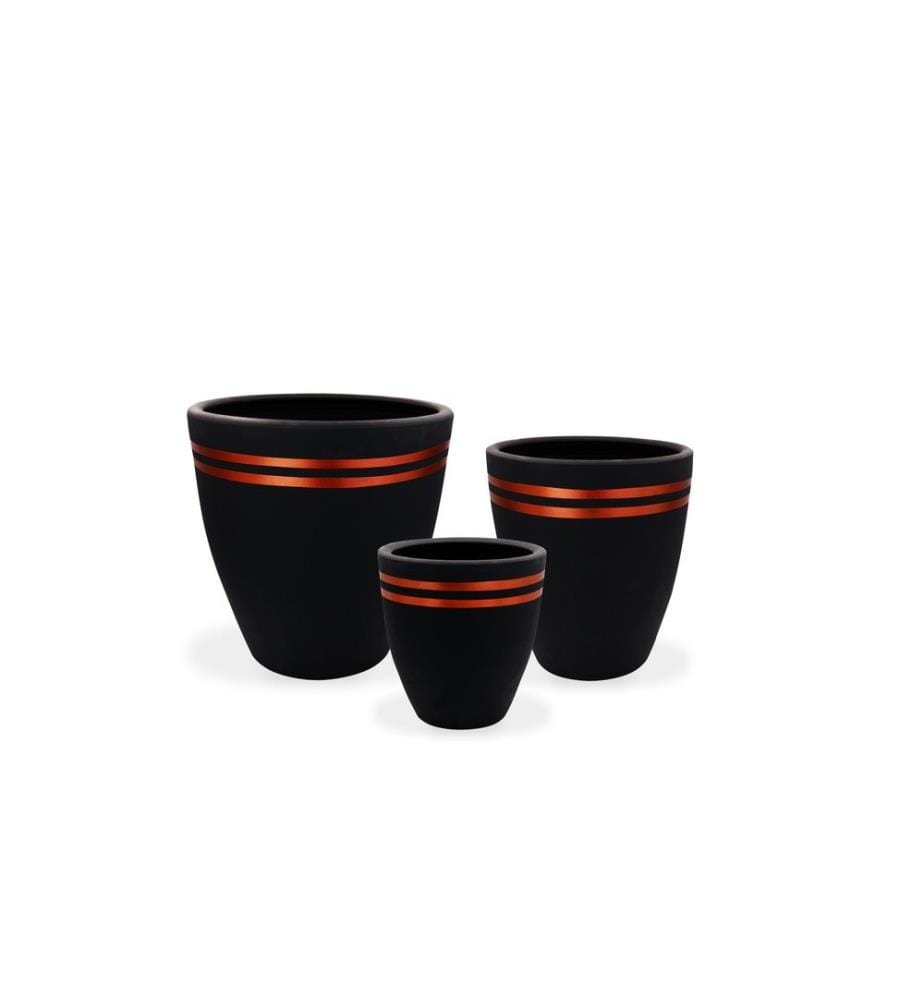 Pot décoratif, rouge, noir, Terracota - béton léger, peinture organique