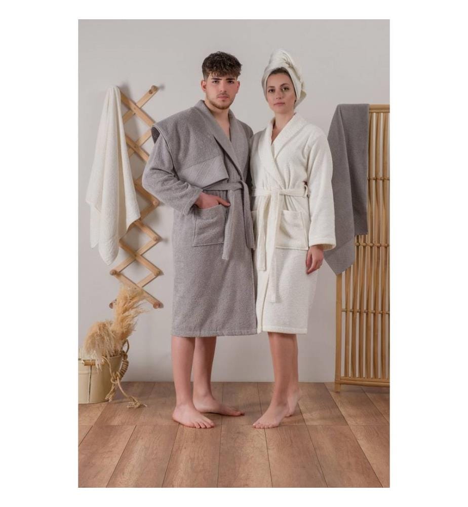 Ensemble de bain familial, crème, gris, 100% coton, jacquard