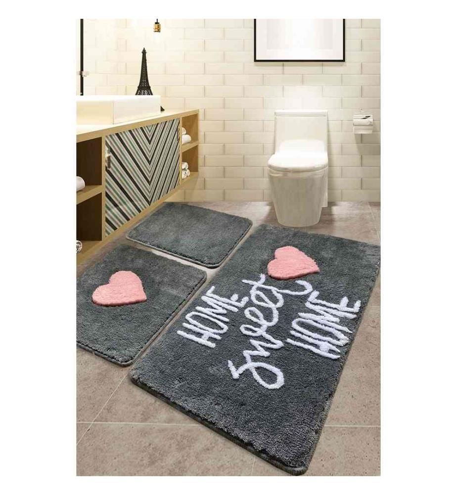 Set de tapis de bain, 3 pièces, multicolore, acrylique, 18-30 mm hauteur des poils