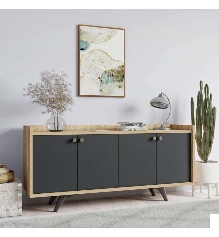 Console, chêne anthracite, panneau de particules mélaminé