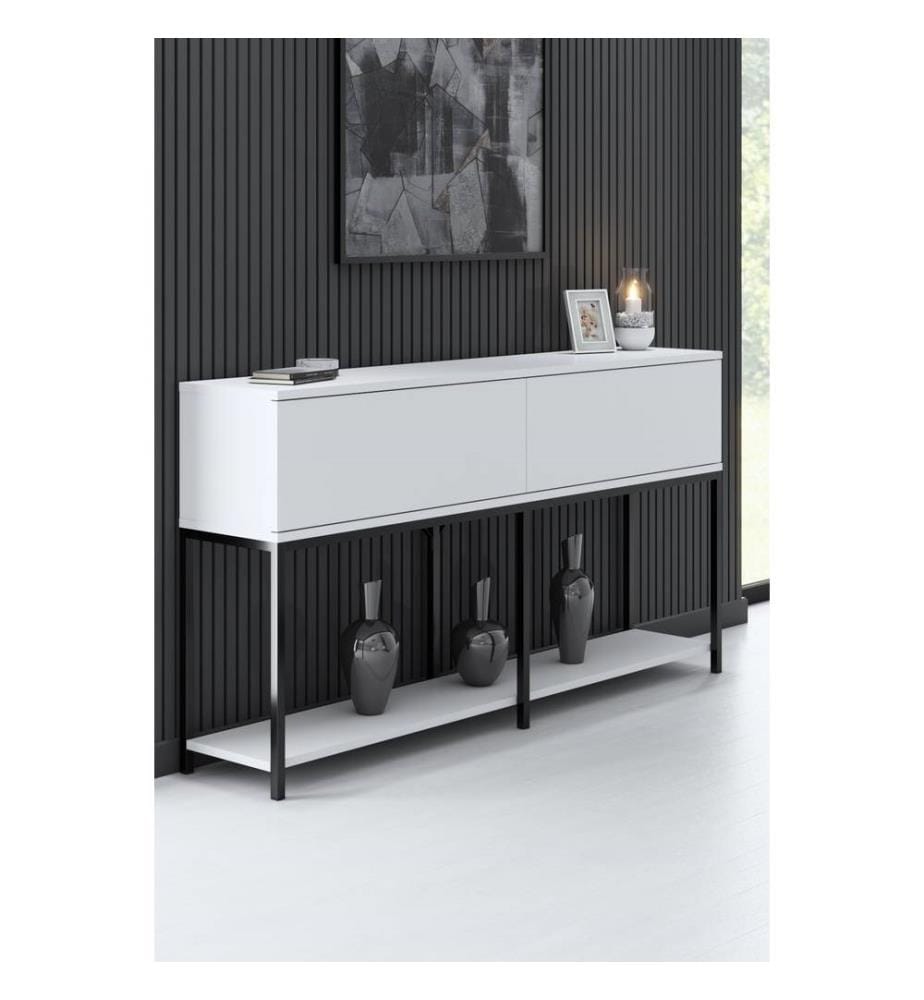 Console, Noir, Blanc, Panneau de particules mélaminé, Pieds en métal