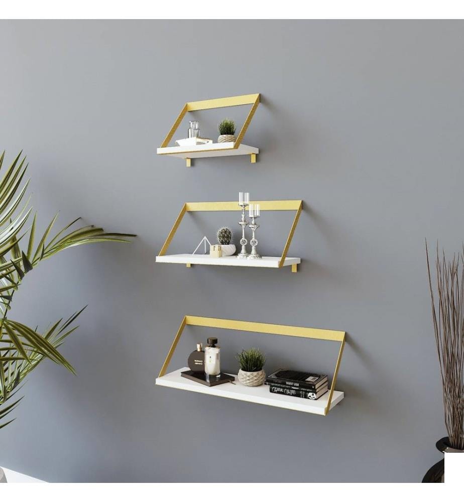 Etagère murale, or, blanc, panneau de particules mélaminé