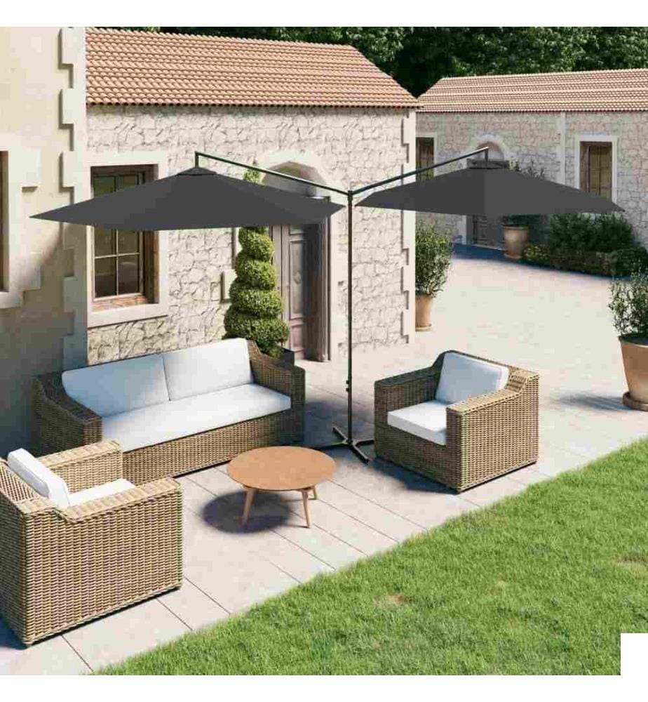 Parasol double avec mât en acier Anthracite 600 cm