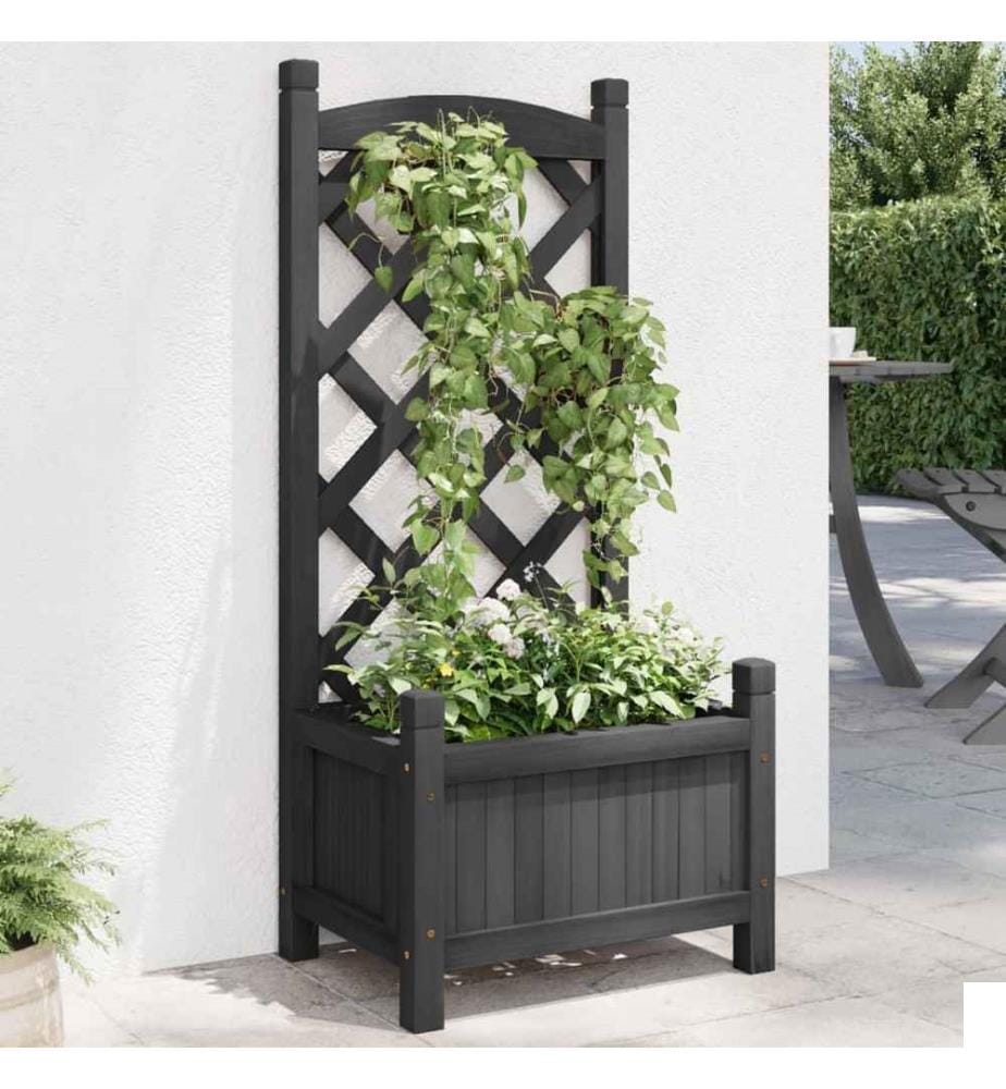 Jardinière avec treillis noir bois massif de sapin