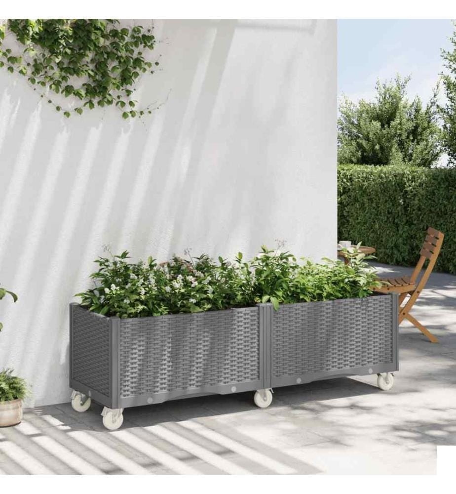 Jardinière à roulettes gris clair 160x50x54 cm PP