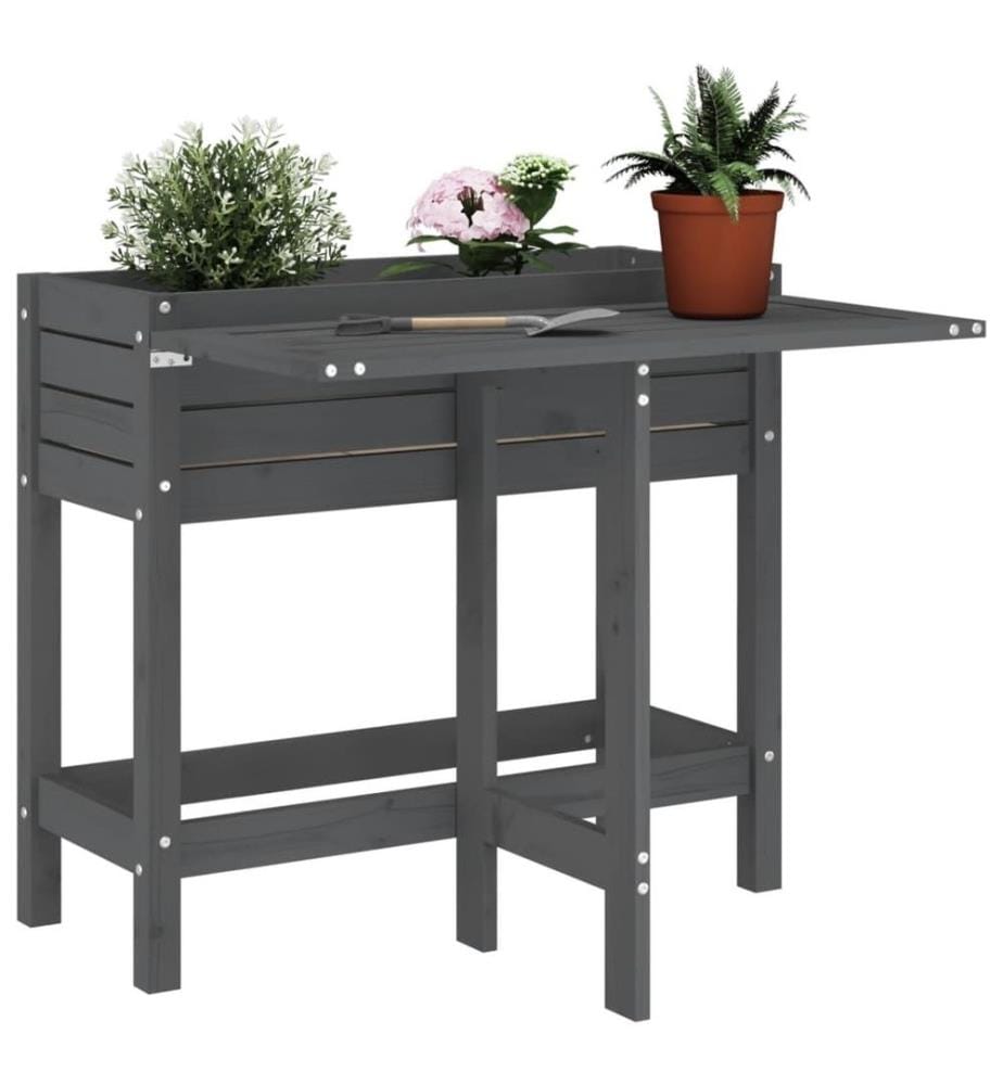 Jardinière de jardin avec dessus pliable gris bois pin massif
