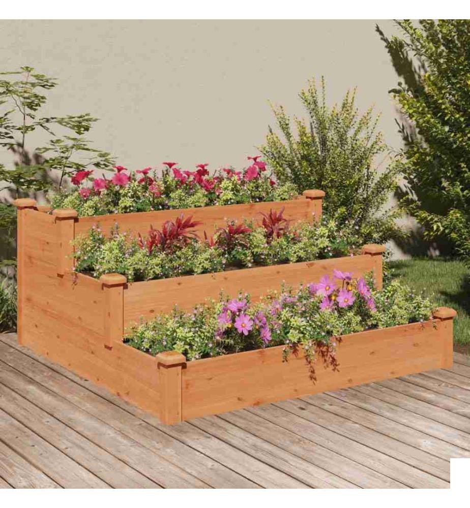 Lit surélevé de jardin marron 120x120x56cm bois massif de sapin