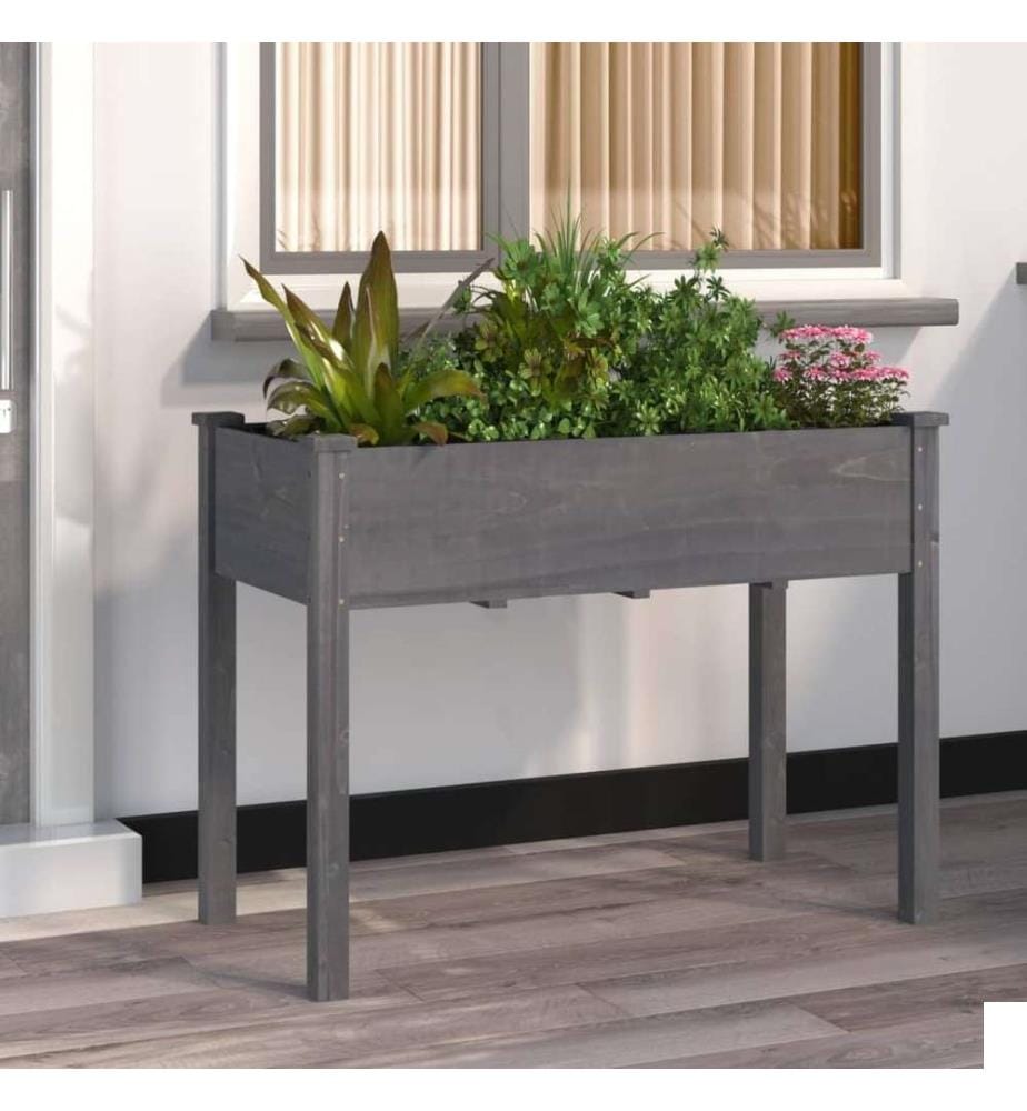 Jardinière avec doublure gris 118x59x76 cm bois massif de sapin