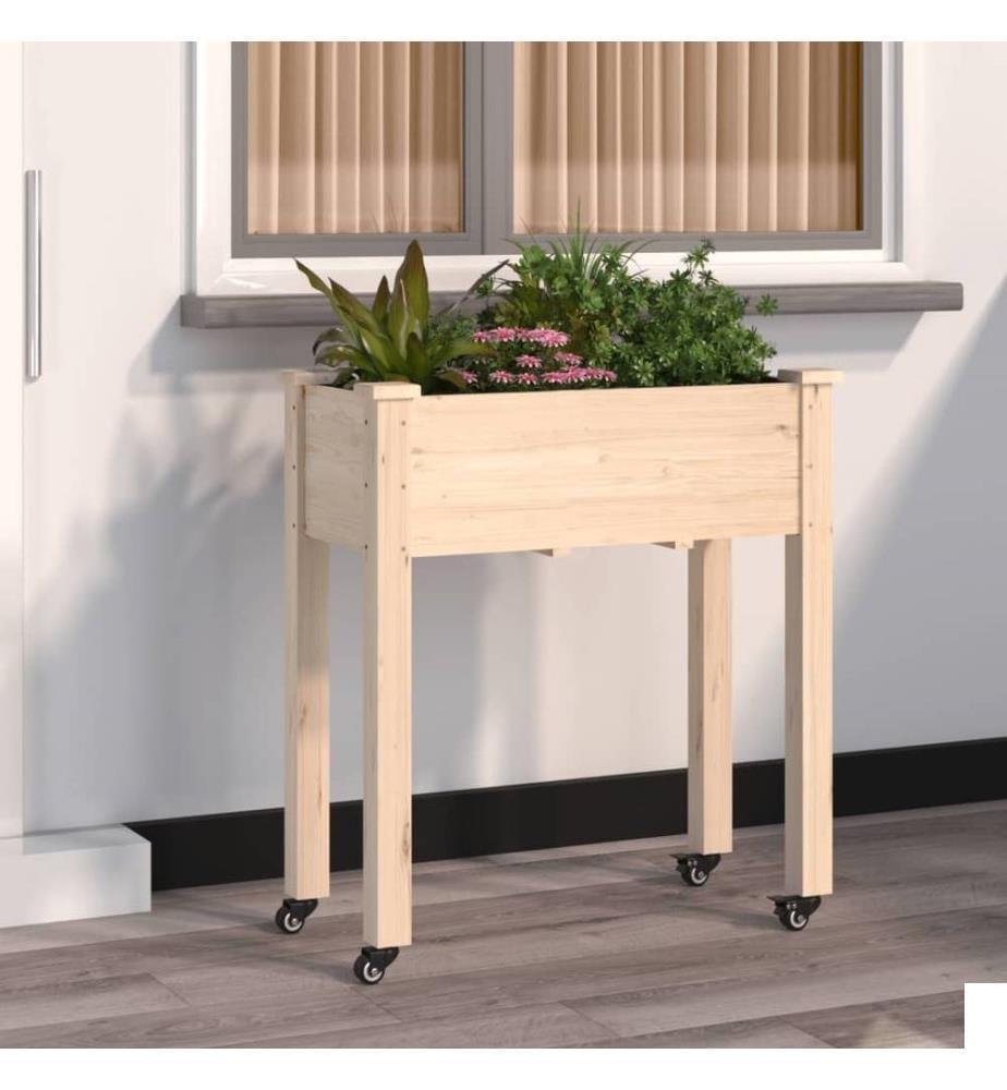 Jardinière sur roues avec doublure 71x37x80 cm bois de sapin