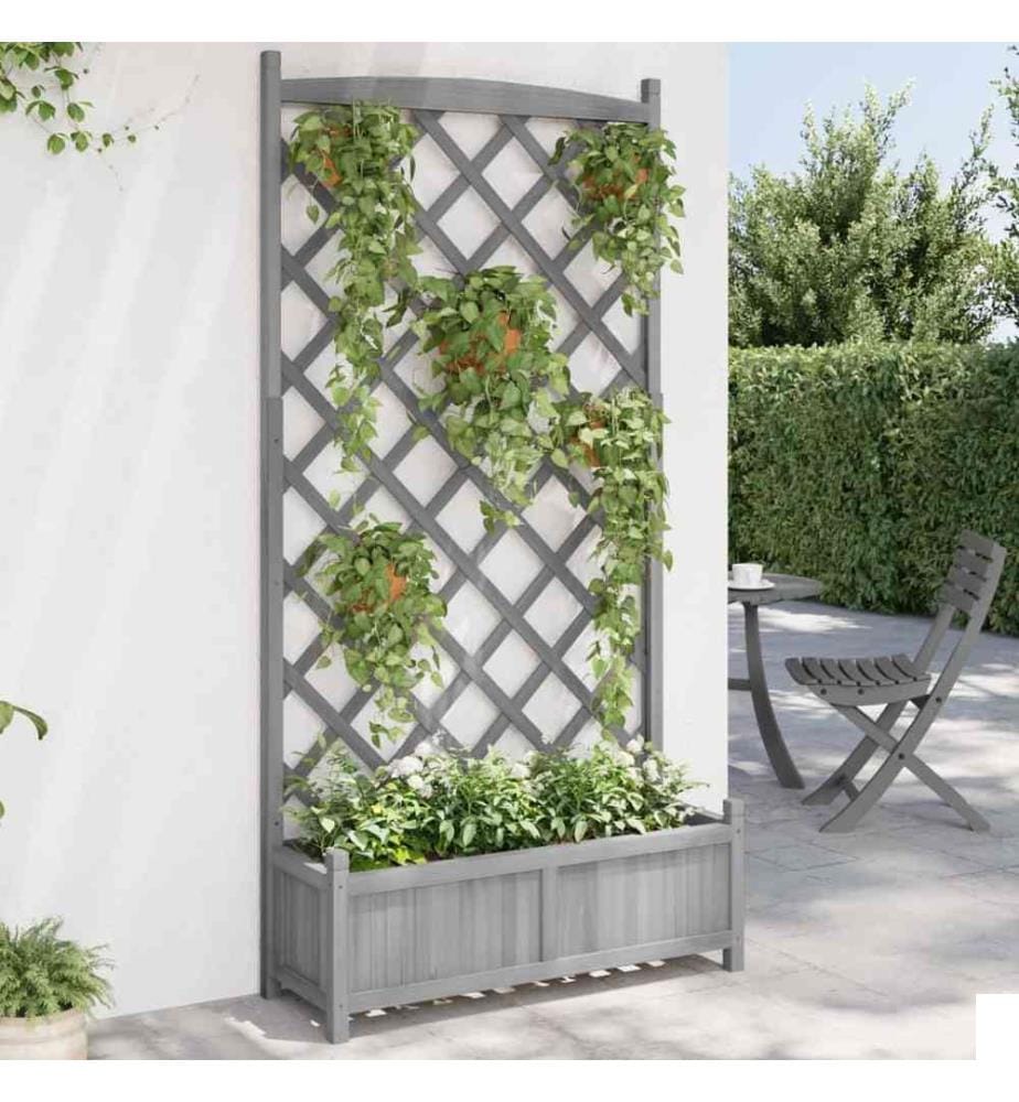 Jardinière avec treillis gris bois massif de sapin
