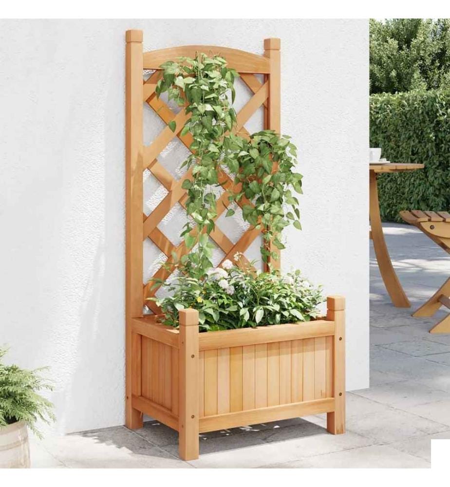 Jardinière avec treillis marron bois massif de sapin