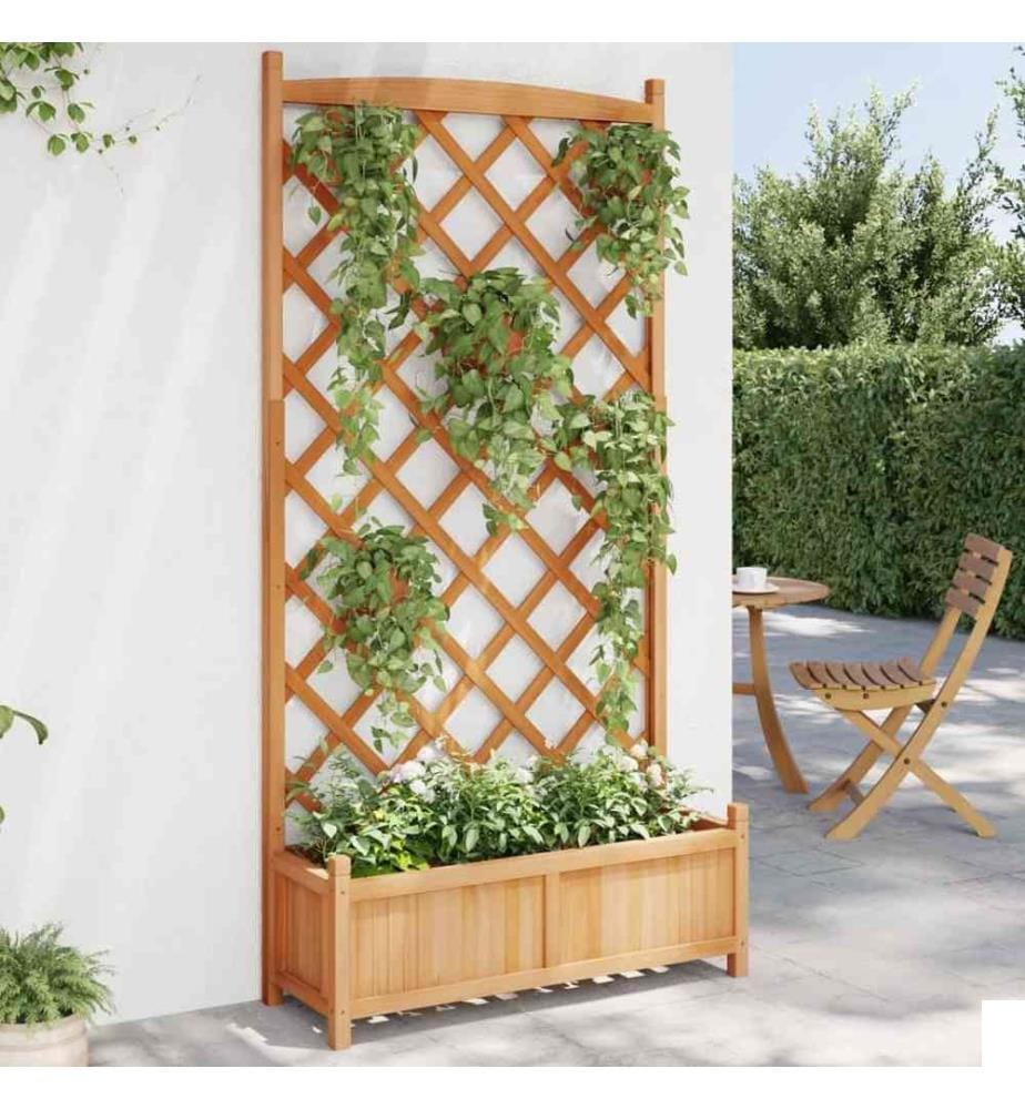 Jardinière avec treillis marron bois massif de sapin