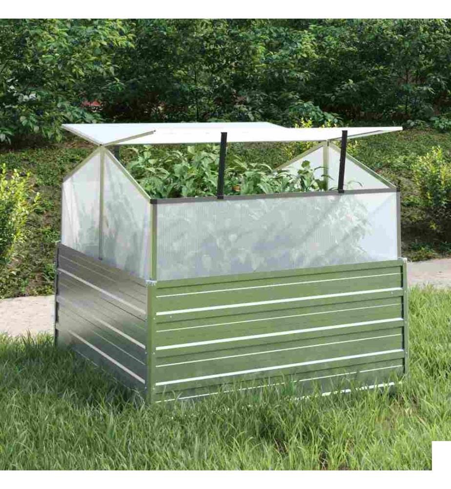 Lit surélevé de jardin avec serre 100x100x85 cm Argenté