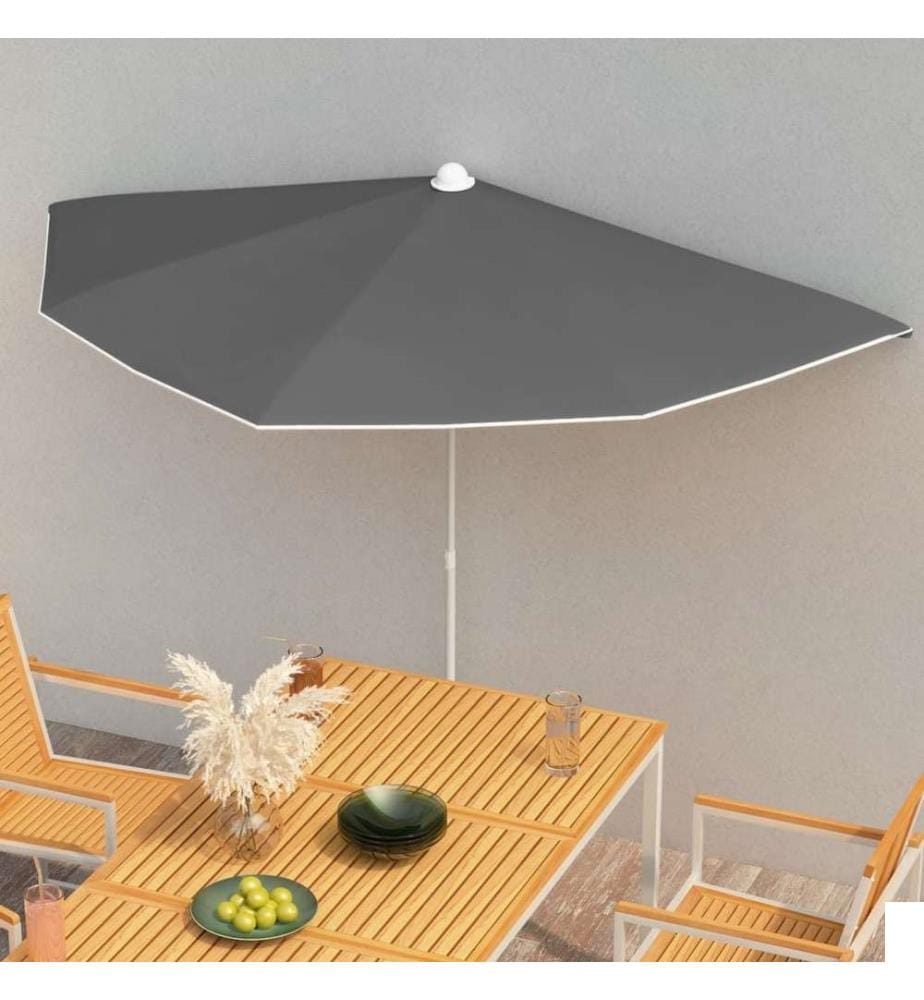 Demi-parasol de jardin avec mât 180x90 cm Anthracite