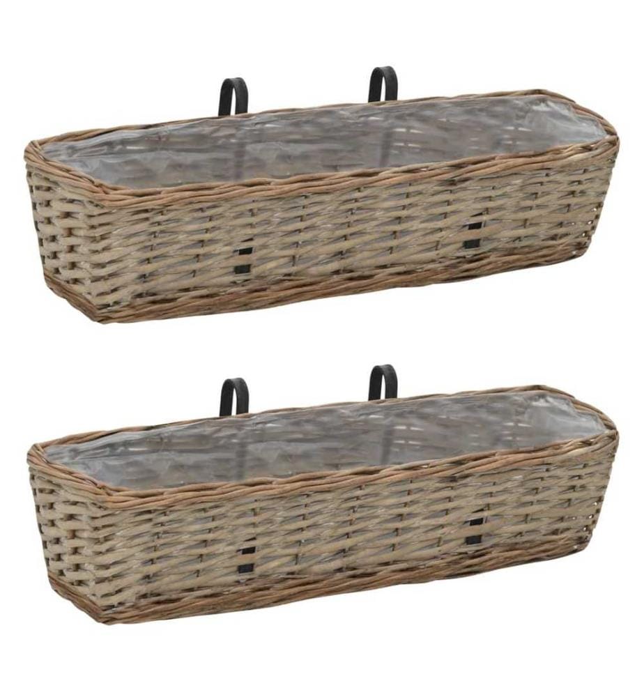 Jardinière de balcon 2 pcs Osier avec doublure en PE 60 cm