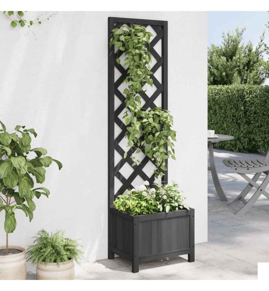 Jardinière avec treillis noir bois massif de sapin