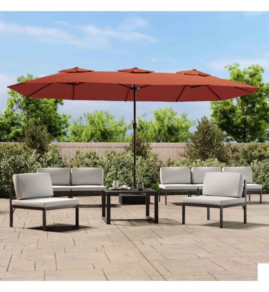 Parasol à double tête avec LED terre cuite 449x245 cm