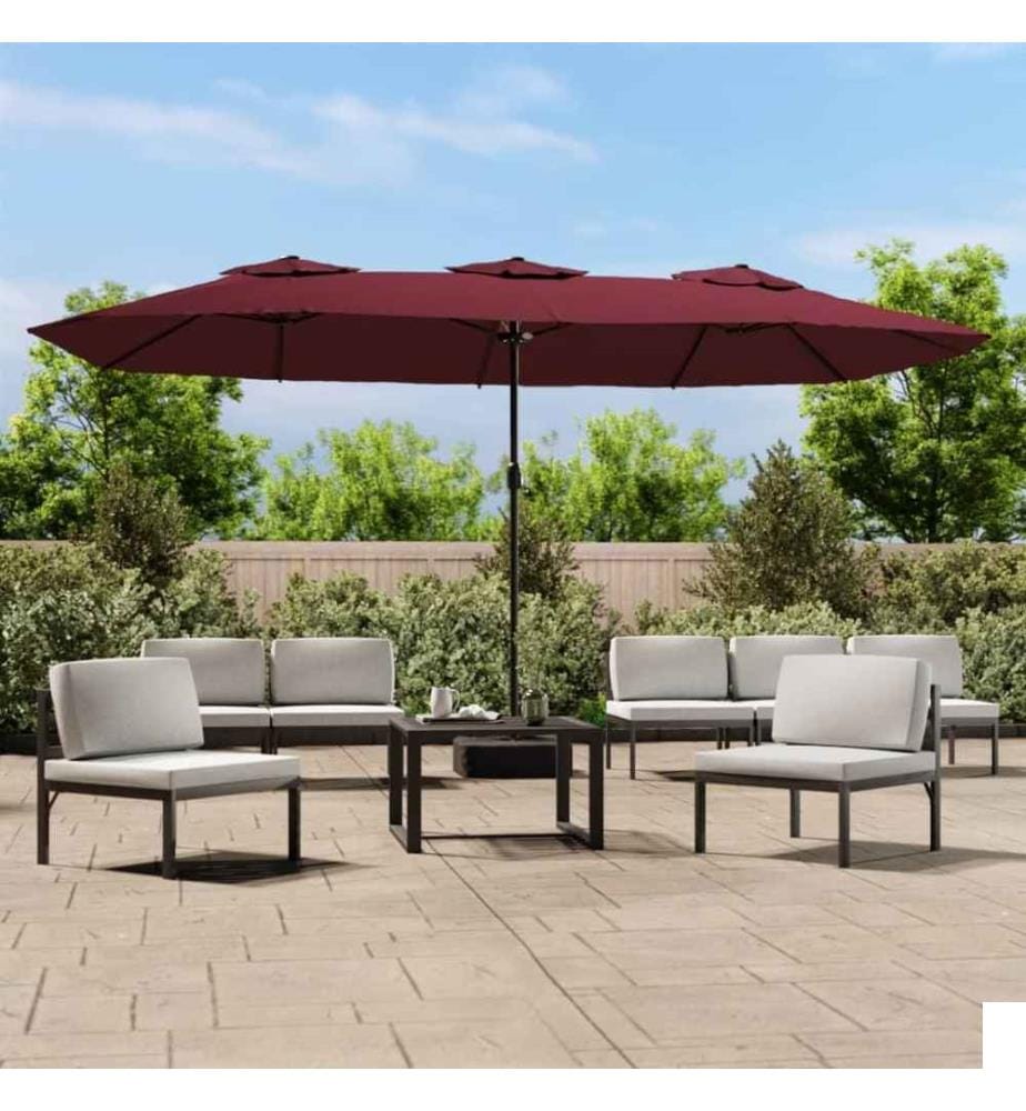 Parasol à double tête avec LED rouge bordeaux 449x245 cm