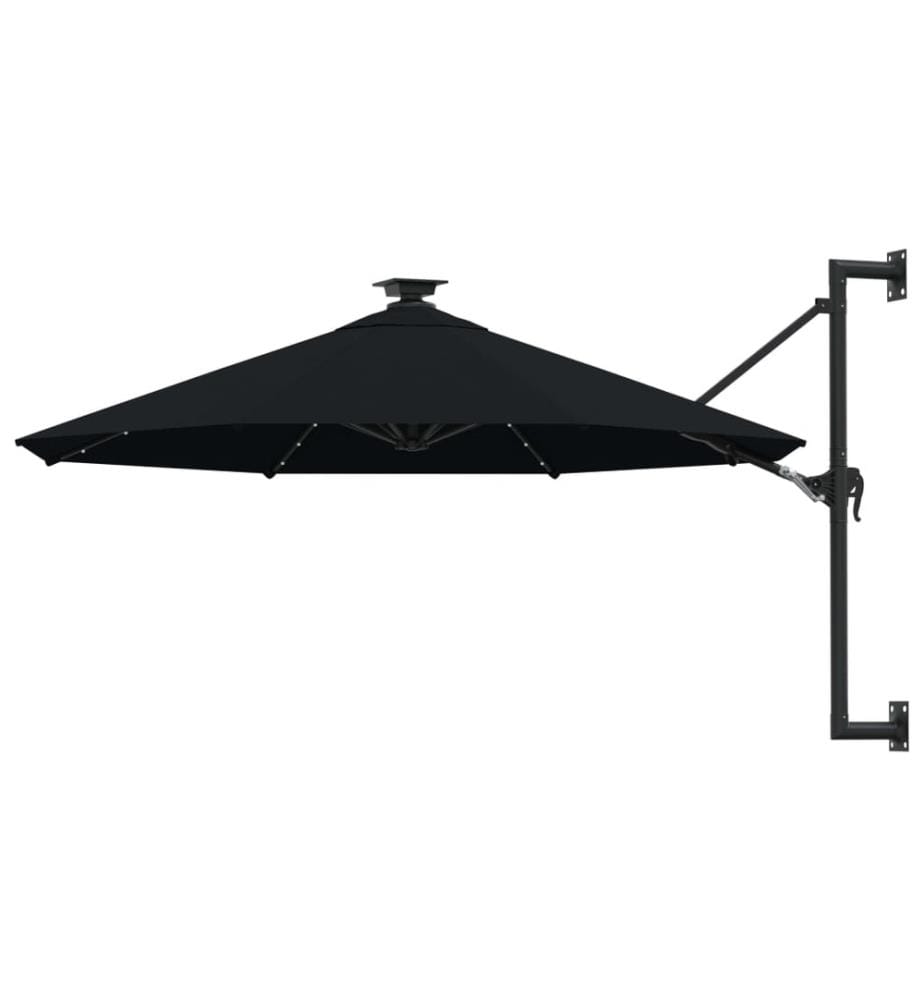 Parasol mural avec mât métallique et LED 300 cm Noir