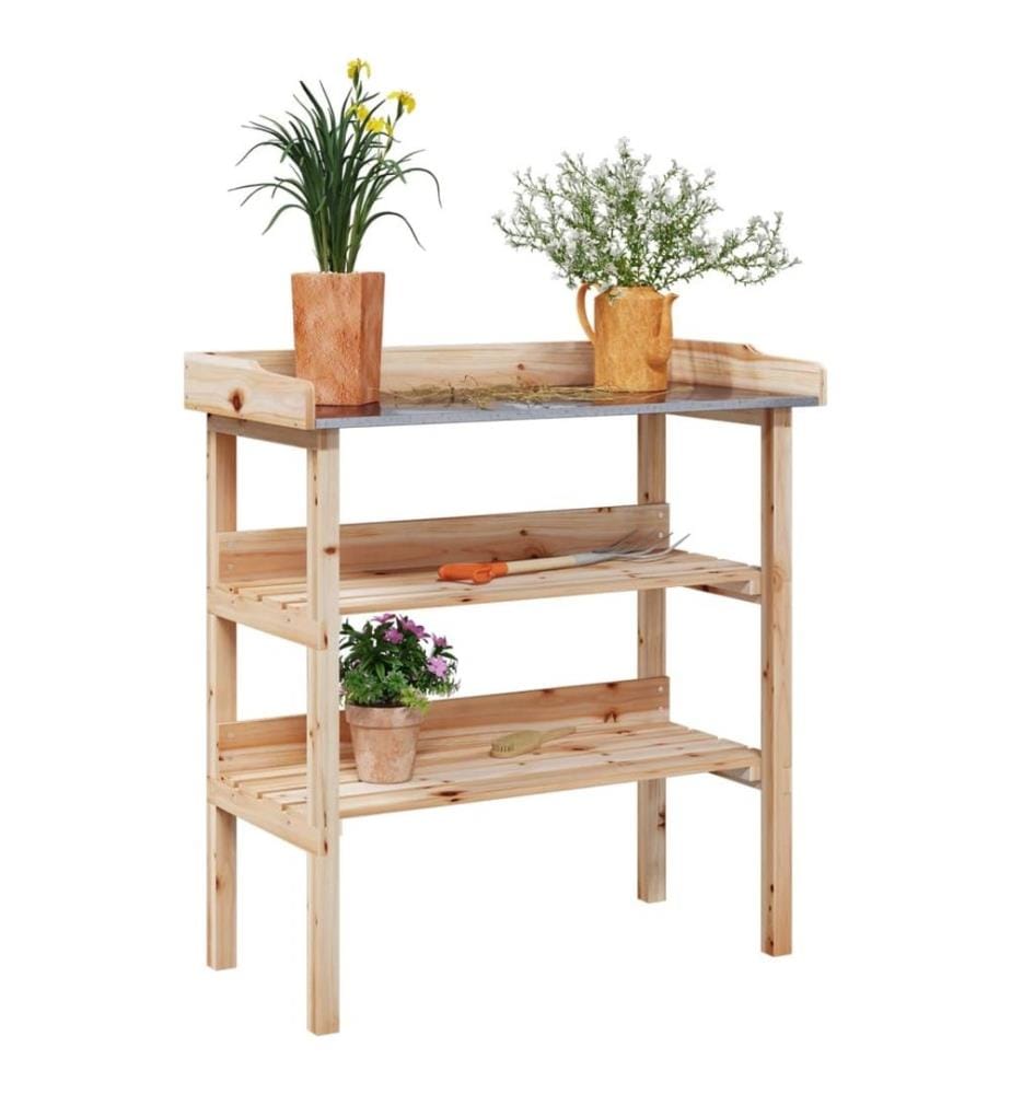 Table à plantes avec étagères 78x38x82,5cm bois de sapin solide