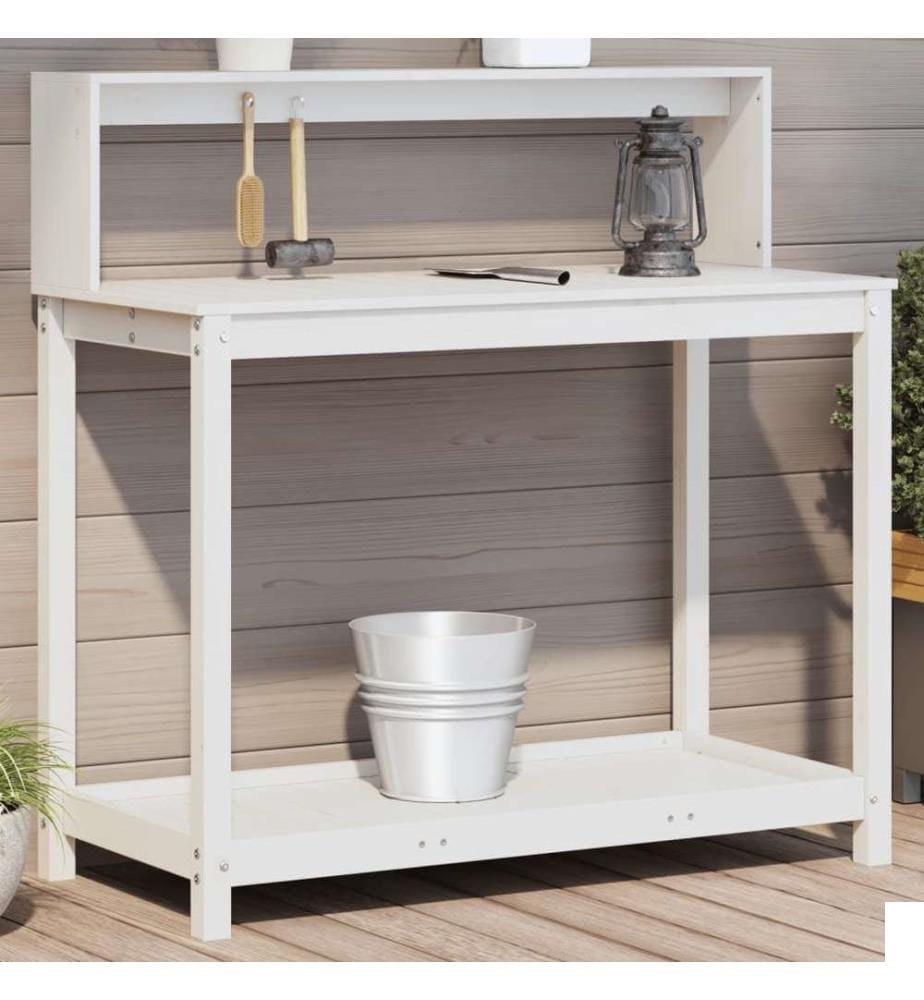 Table de rempotage avec étagères blanc bois massif de pin