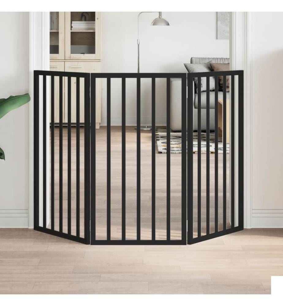 Barrière pour chien pliable 3 panneaux noir bois de peuplier