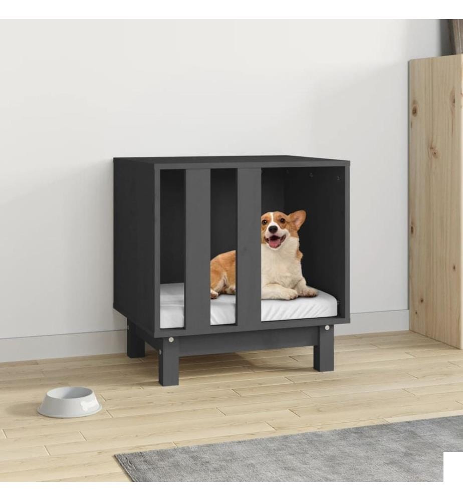 Niche pour chien Gris 50x40x52 cm Bois de pin massif