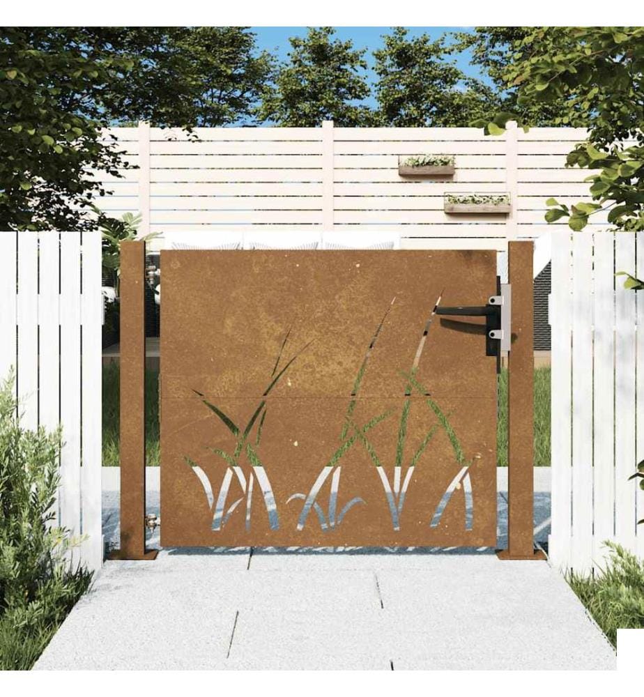 Portail de jardin 105x105 cm acier corten conception d'herbe
