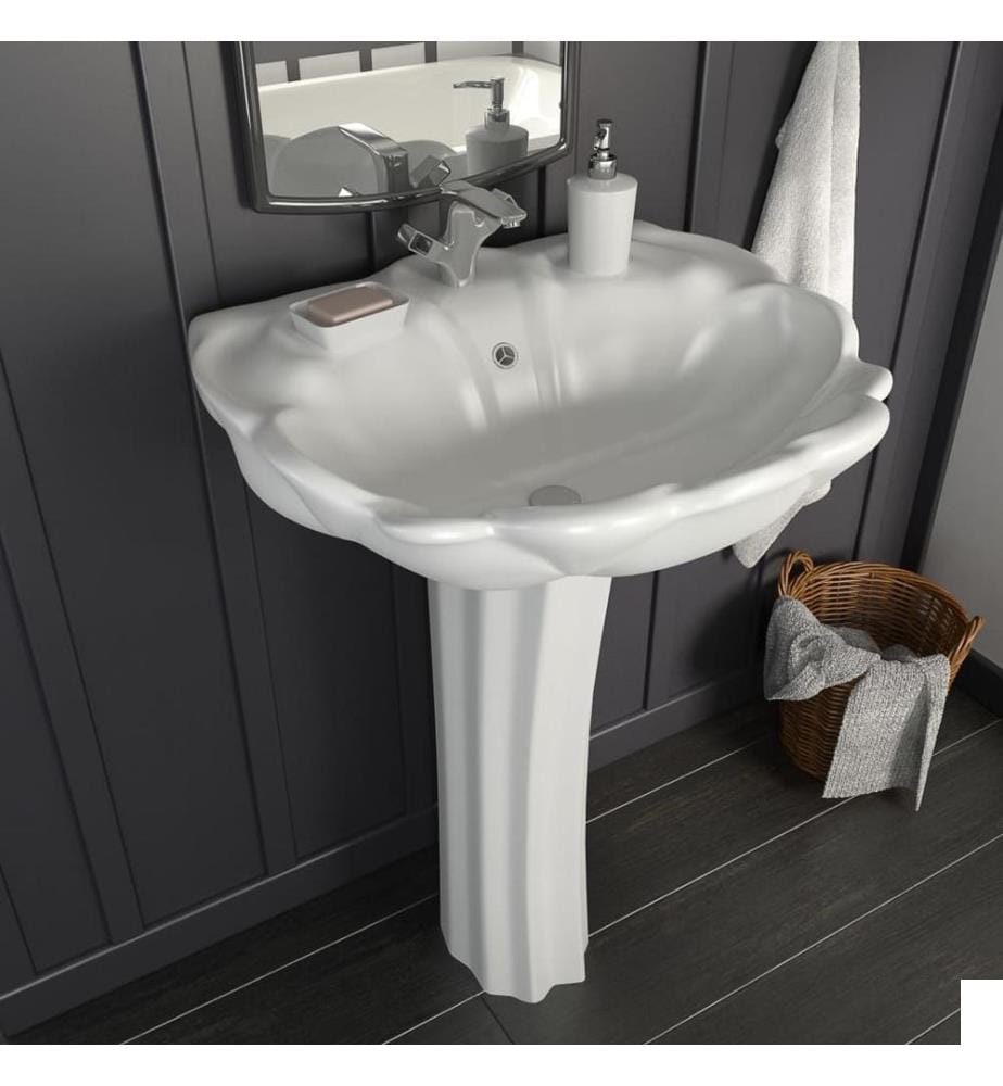 Lavabo autoportant avec socle Céramique Blanc 580x510x200 mm
