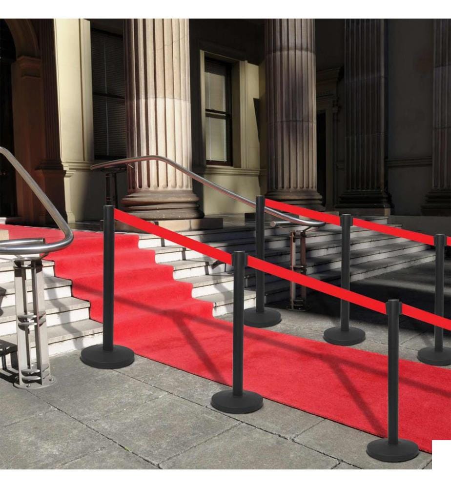 Colonnes avec bandes 4 pcs Barrière d'aéroport Fer Noir
