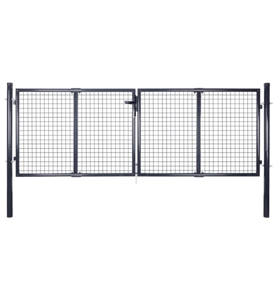 Portail de jardin grillagé en acier galvanisé 306 x 100 cm Gris