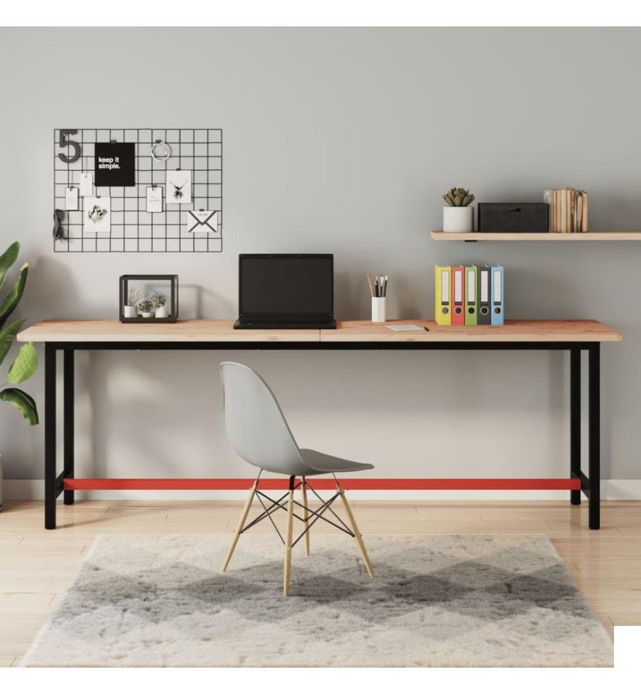 Établi 220x55x81,5 cm bois massif de hêtre et métal