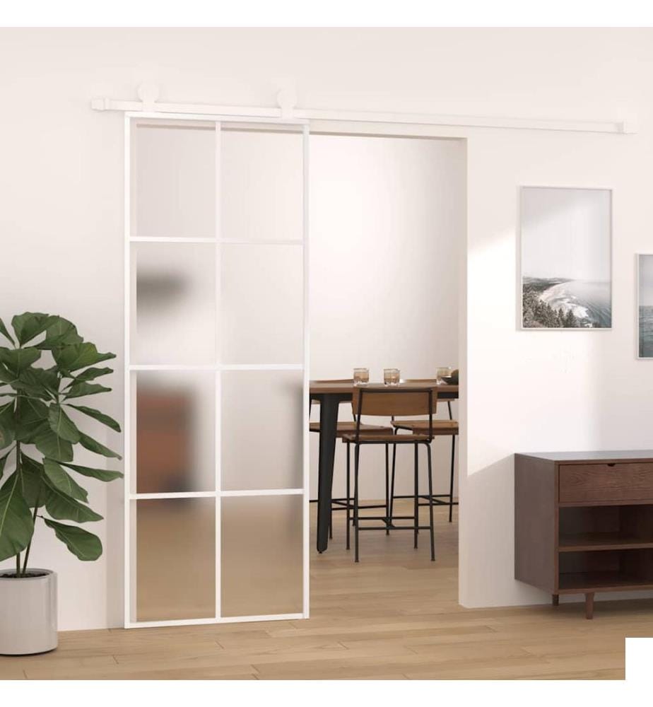 Porte coulissante Verre ESG dépoli et aluminium 76x205 cm Blanc