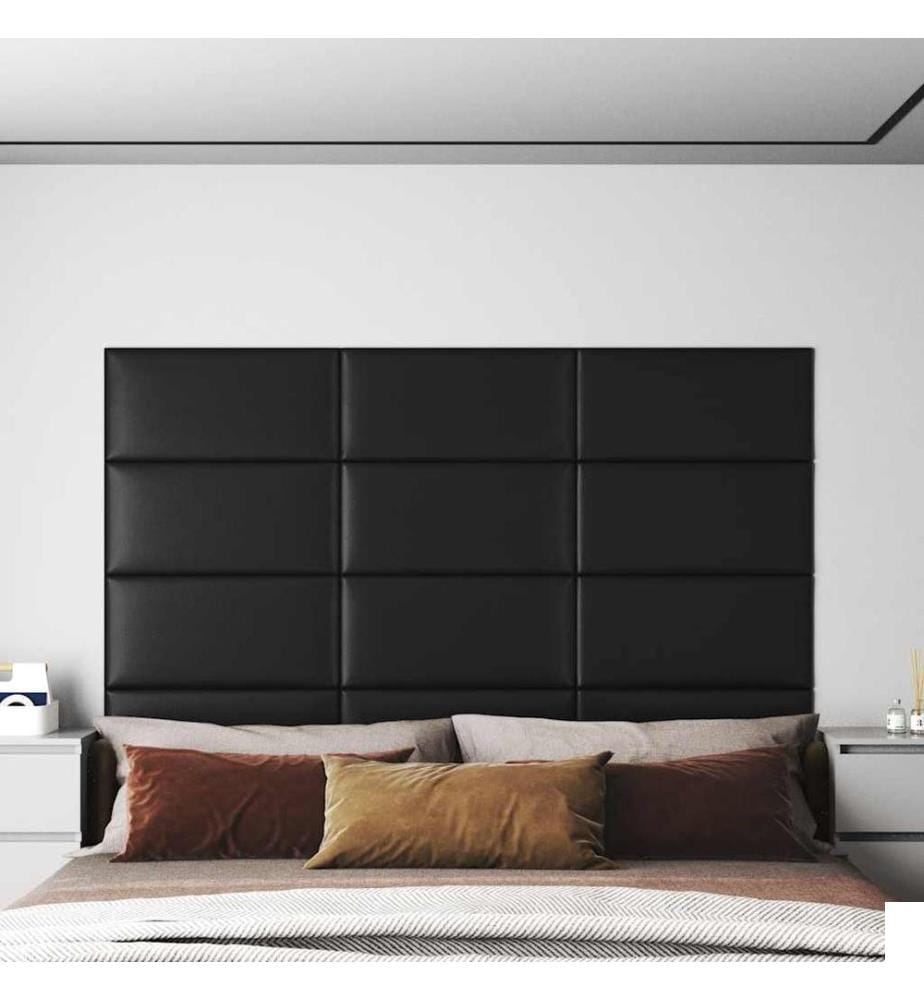 Panneaux muraux 12 pcs Noir 60x30 cm Similicuir 2,16 m²
