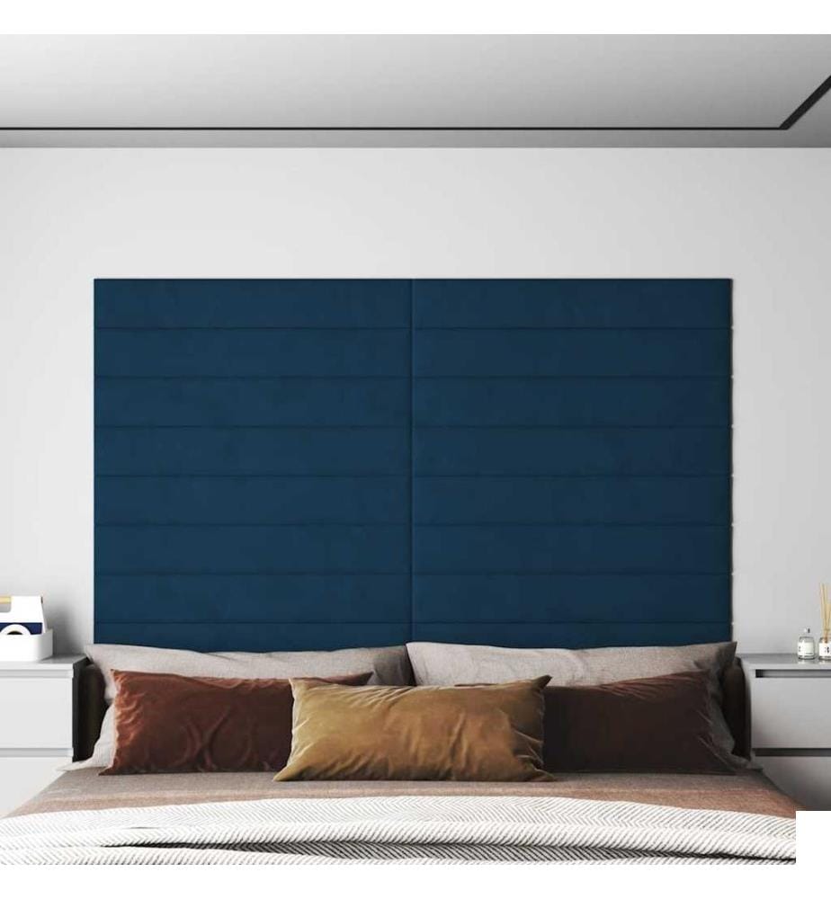 Panneaux muraux 12 pcs Bleu 90x15 cm Velours 1,62 m²