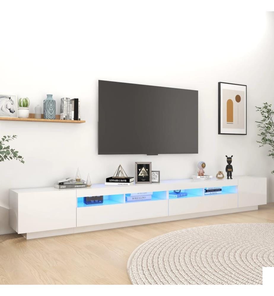 Meuble TV avec lumières LED Blanc brillant 300x35x40 cm