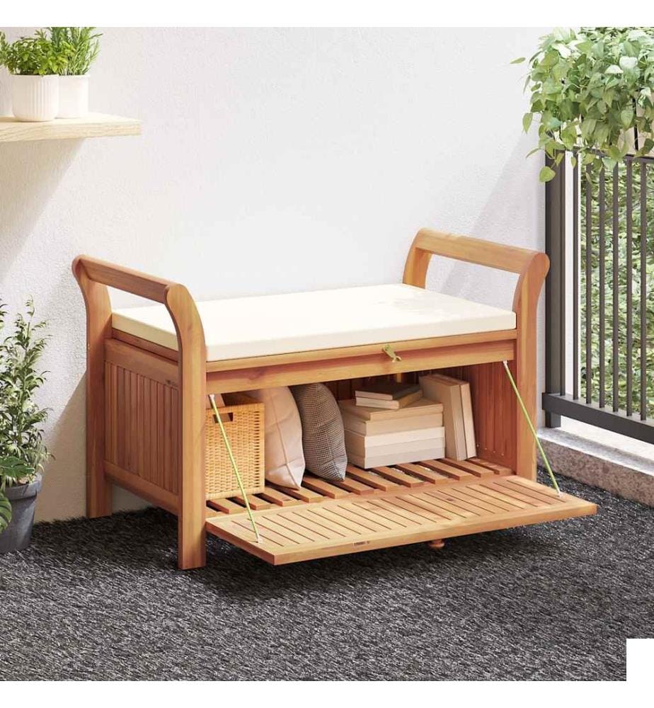 Banc de rangement de jardin avec coussin 126 cm Bois d'acacia